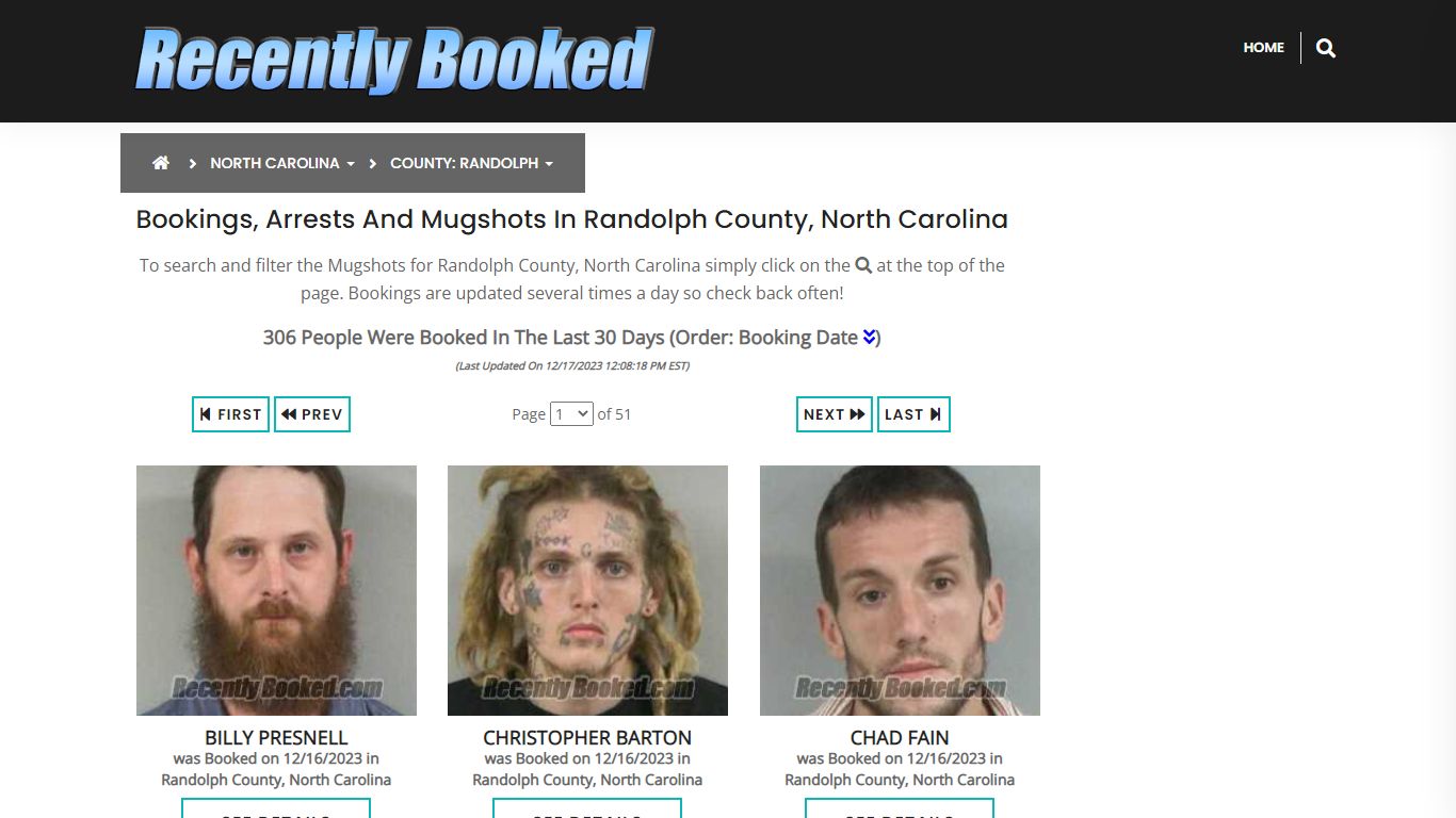 Recent bookings, Arrests, Mugshots in Randolph County, North Carolina